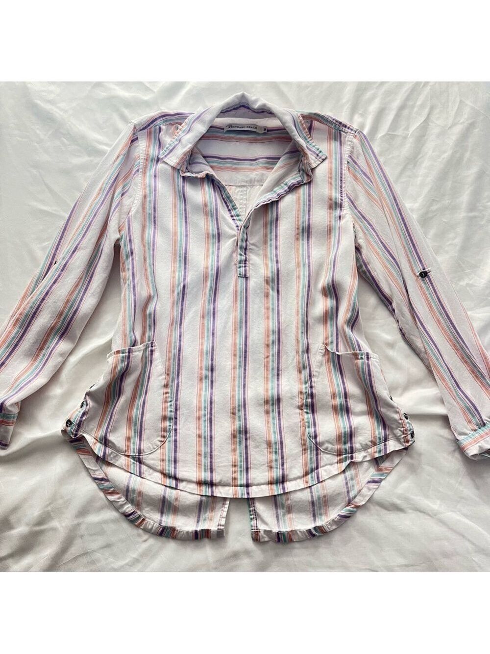 3/ $20   Grace Boho Striped 100% Lyocell Tunic Blouse M